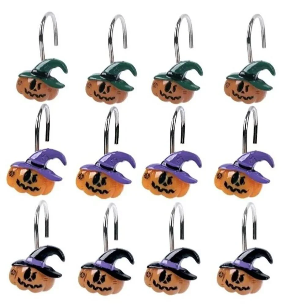 Two Fish Home Fashions Halloween Pumpkin Shower Curtain Hooks Set of 12